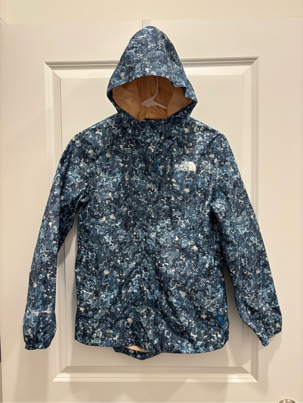 The North Face Kids' Blue Patterned Hooded Rain Jacket Girls Large